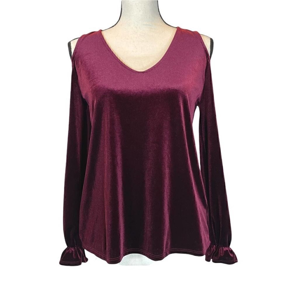 One Clothing Velour Open Shoulder Long Sleeve Blouse Small